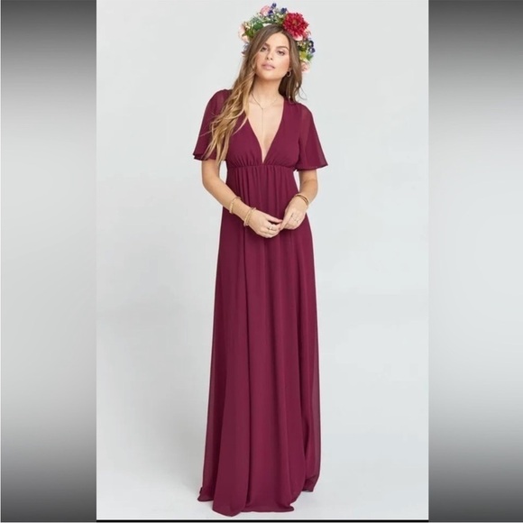 Show Me Your Mumu Faye Flutter Maxi Dress Merlot Chiffon Extra Extra Large NWT - Picture 1 of 14